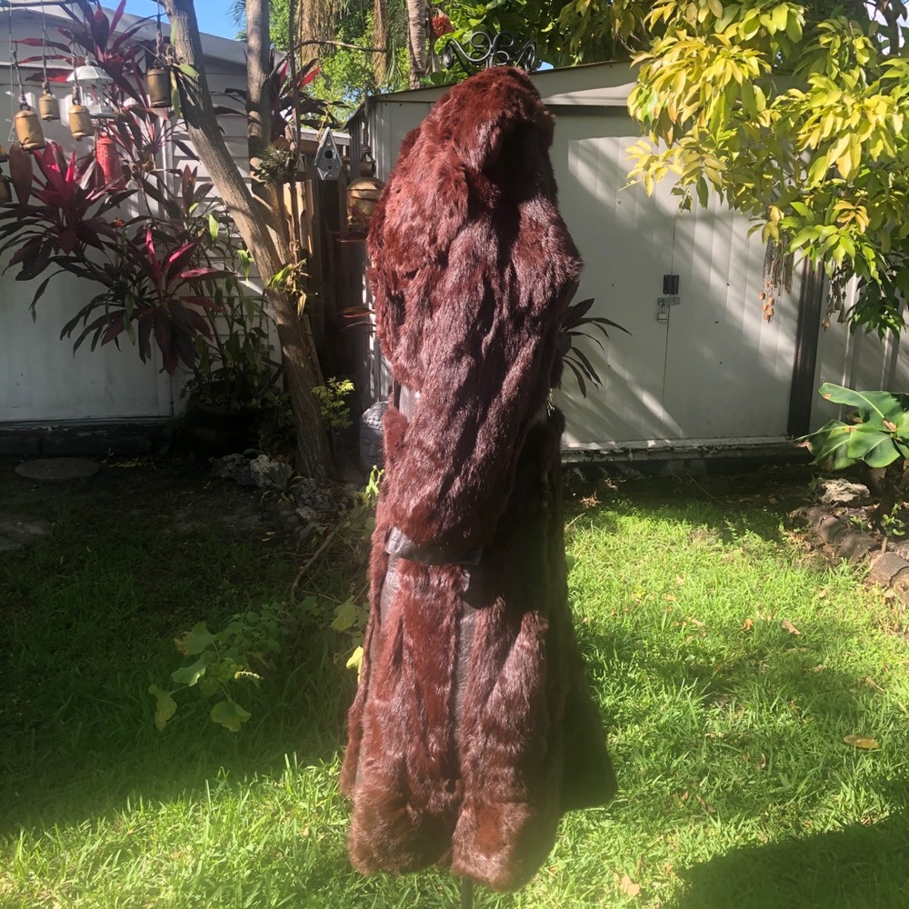 Vintage Reddish Brown Mink Fur & Leather Long Coat - Picture 4 of 14